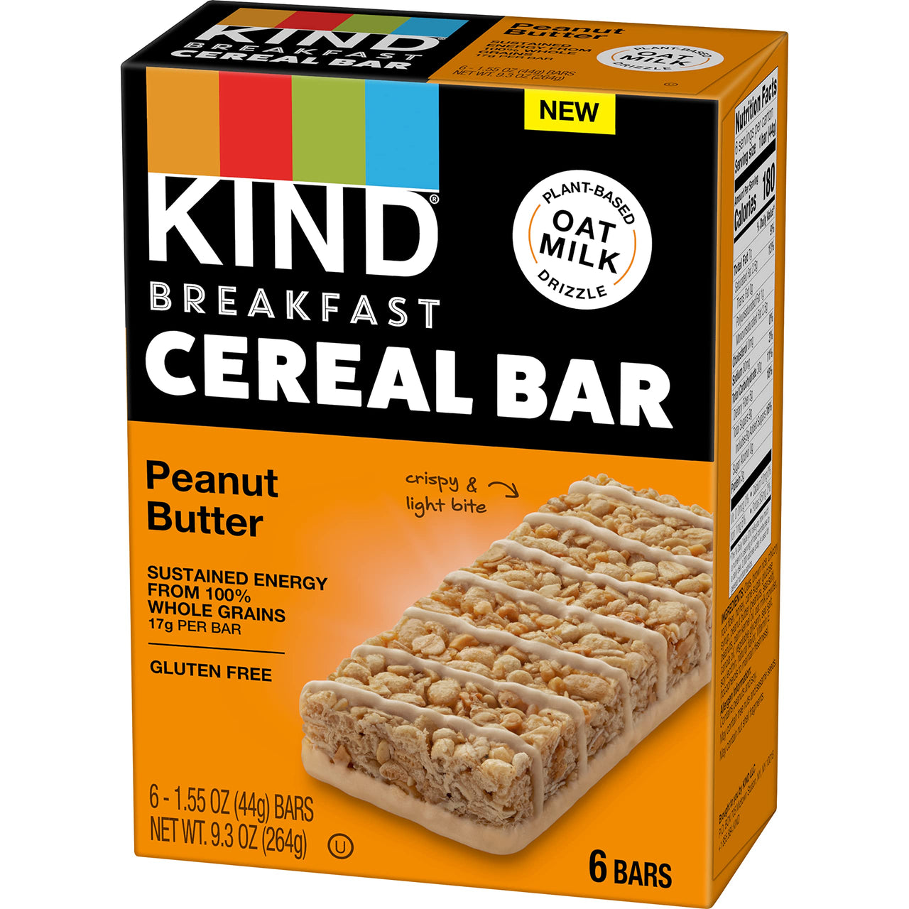 KIND Breakfast Cereal Bars, Gluten Free Snacks, Peanut Butter, 9.3oz Box (6 Bars)