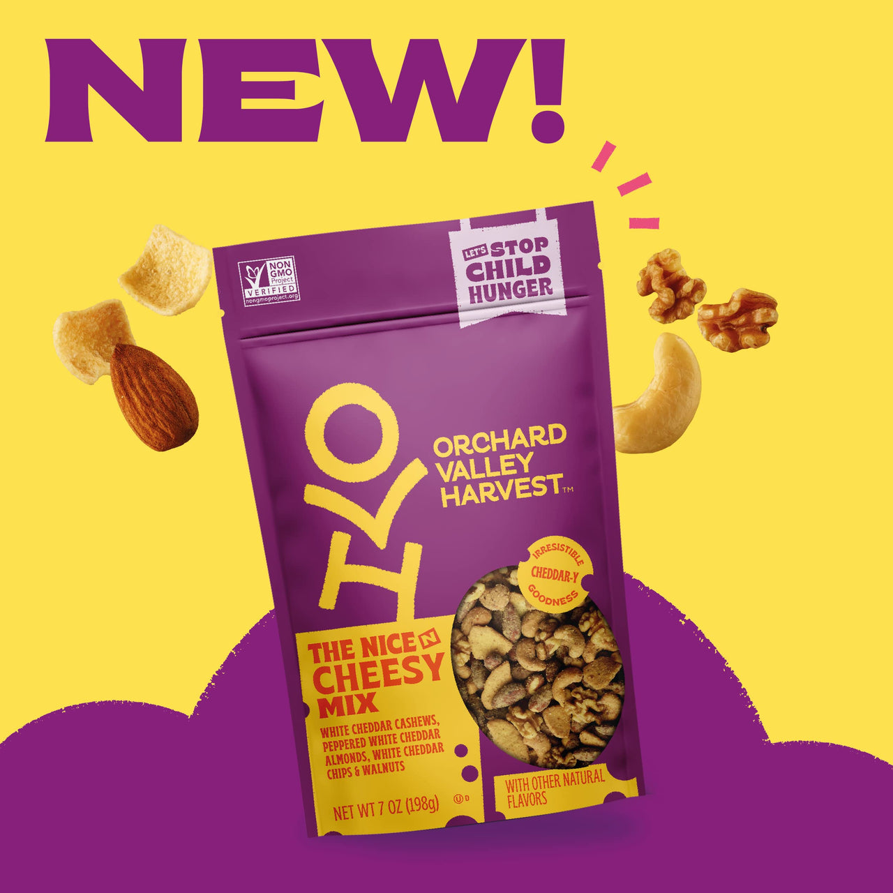 Orchard Valley Harvest Nice N Cheesy Mix, 1 Pack (7oz), White Cheddar Almonds, Cashews, Chips, Walnuts, Non-GMO, 6g Of Protein Per Serving