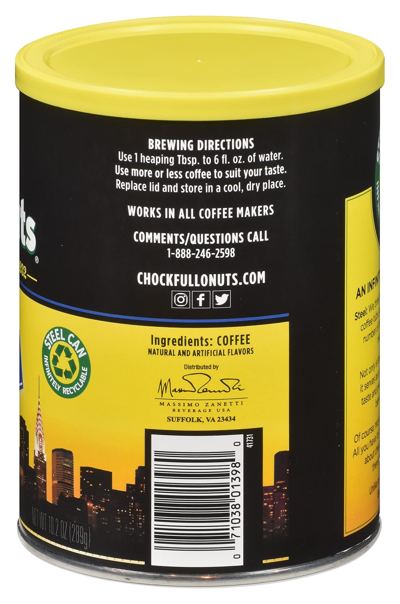 Chock Full oNuts French Vanilla Ground Coffee (10.2 Oz. Can)  Arabica Coffee Beans  Aromatic and Smooth with a Sweet Vanilla Flavor