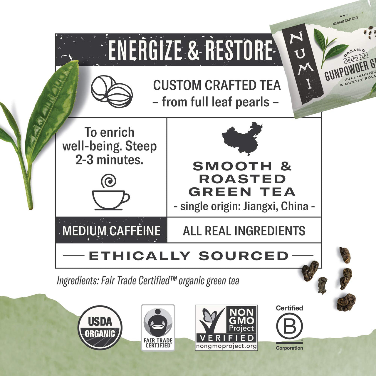 Numi Organic Green Tea Variety Pack, 18 Count (Pack of 3)