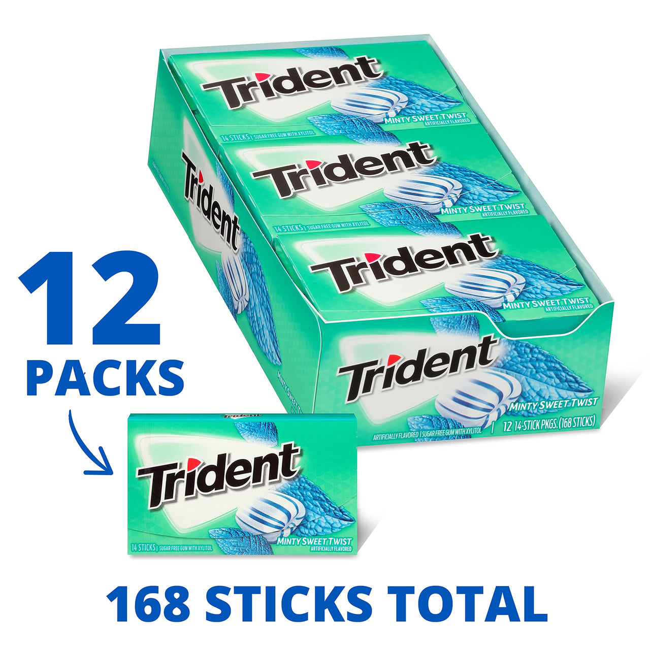 Trident Minty Sweet Twist Sugar Free Gum, 12 Packs of 14 Pieces (168 Total Pieces)