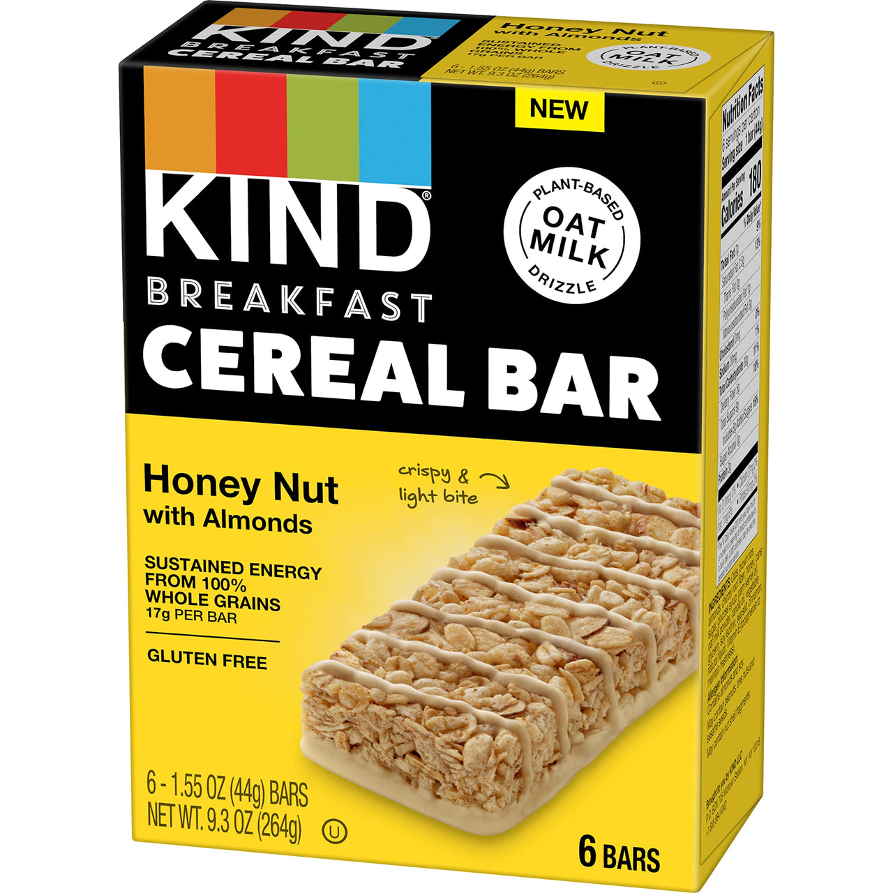 KIND Breakfast Cereal Bars, Gluten Free Snacks, Honey Nut with Almonds, 9.3oz Box (6 Bars)