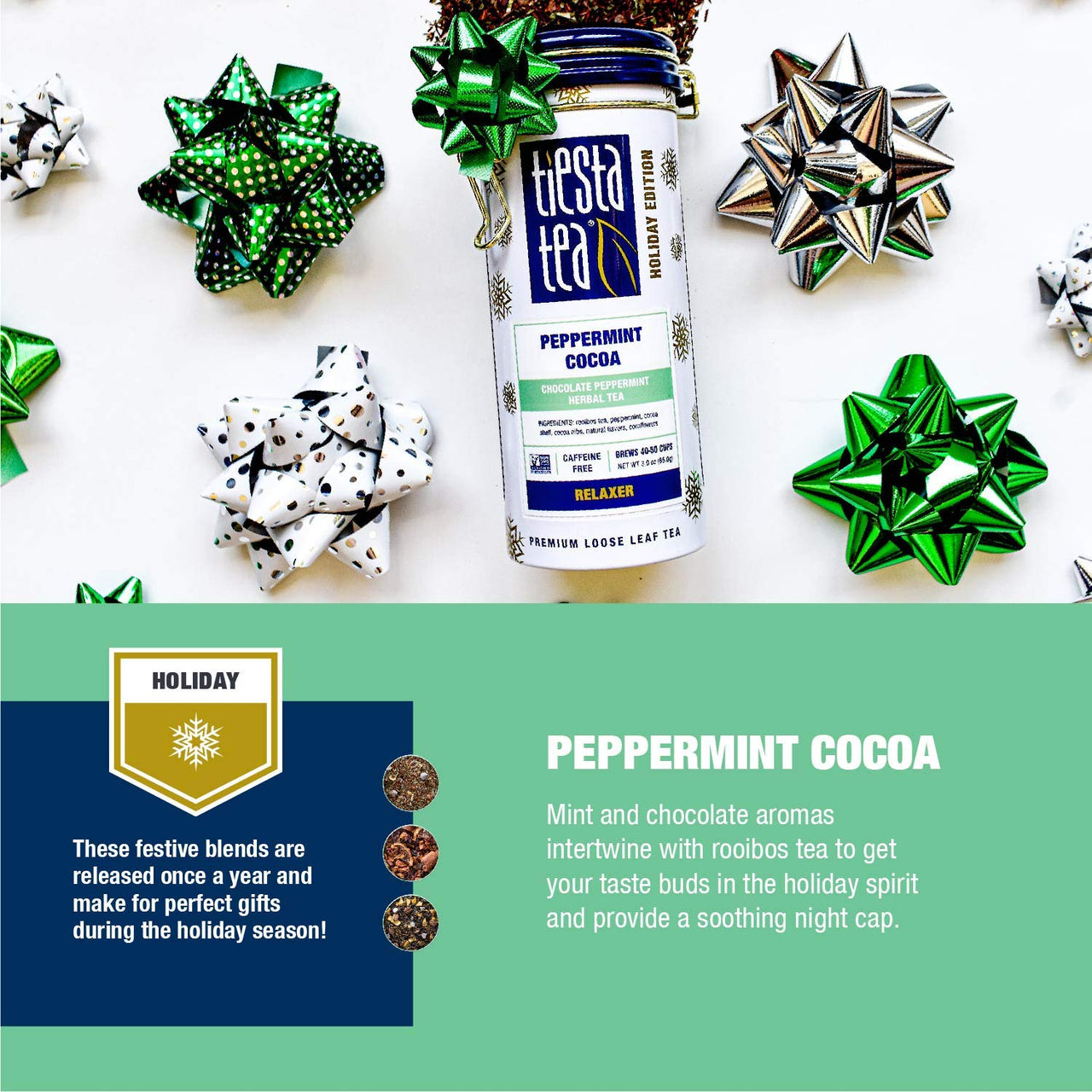 Tiesta Tea - Cozy Peppermint Cocoa, Loose Leaf Chocolate Peppermint Herbal Tea, No Caffeine, Hot & Ice Tea, 3 oz Tin - 50 Cups, Natural Flavors, Rooibos Herbal Tea Loose Leaf