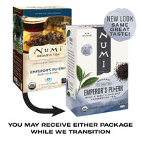 Numi Organic Tea Emperor's  Pu-erh, Black Tea, 16 Count of Tea Bags, Pack of 1 (Packaging May Vary)