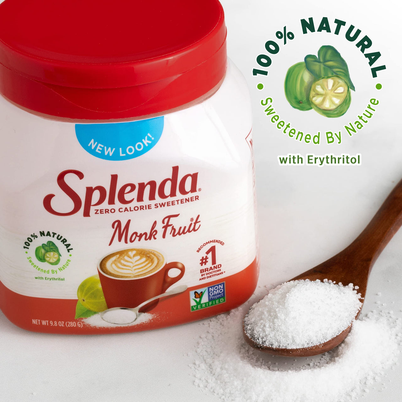 SPLENDA Naturals Zero Calorie All Natural Granulated Sweetener - Jar, Monk Fruit, 9.8 Oz