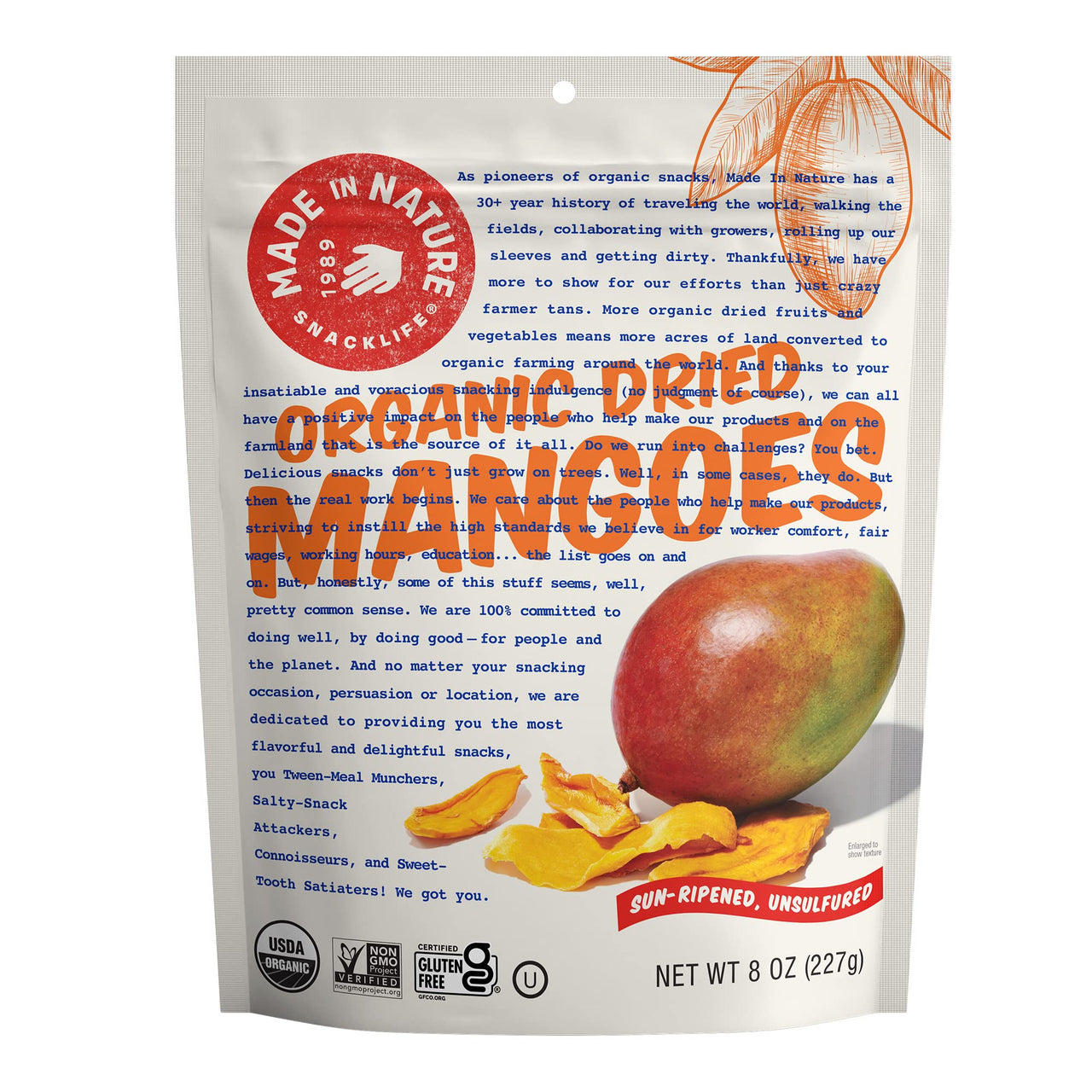 Made in Nature Organic Dried Mangoes, 8 Ounce (Pack of 1) - Non-GMO Vegan Dried Fruit Snack