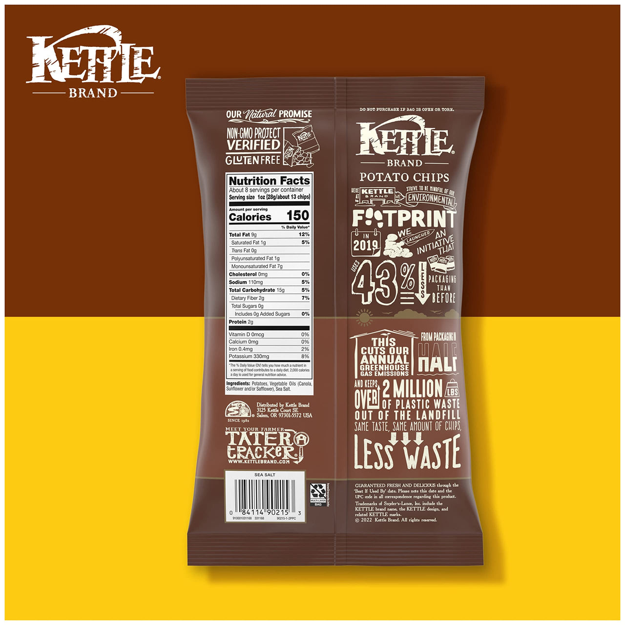 Kettle Brand Sea Salt Kettle Potato Chips, Gluten-Free, Non-GMO, 7.5 oz Bag