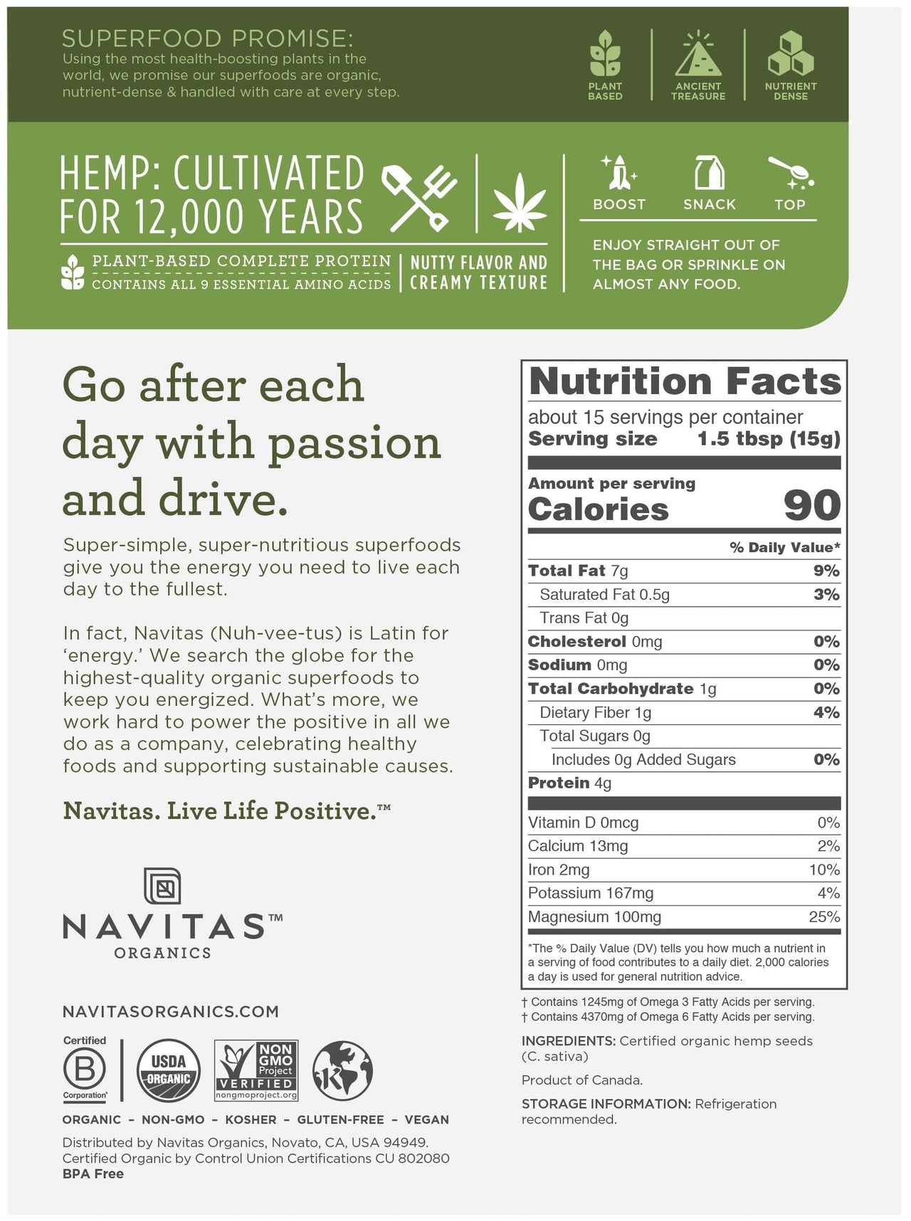 Navitas Organics Raw Hemp Seeds, 8 oz. (2-Pack) 30 Servings  Organic, Non-GMO, Low Temp-Hulled, Gluten-Free