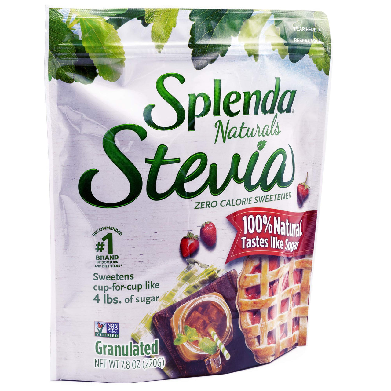 SPLENDA Stevia Zero Calorie Sweetener for Baking, Plant Based Sugar Substitute Granulated Powder, 7.8 oz Resealable Pouch