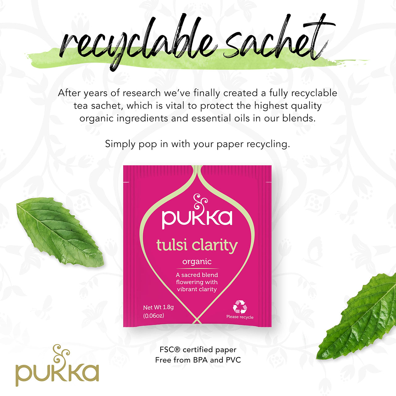 Pukka Organic Tea Bags, Tulsi Clarity, Herbal Holy Basil Tea (3 Pack, 60 Tea Bags)