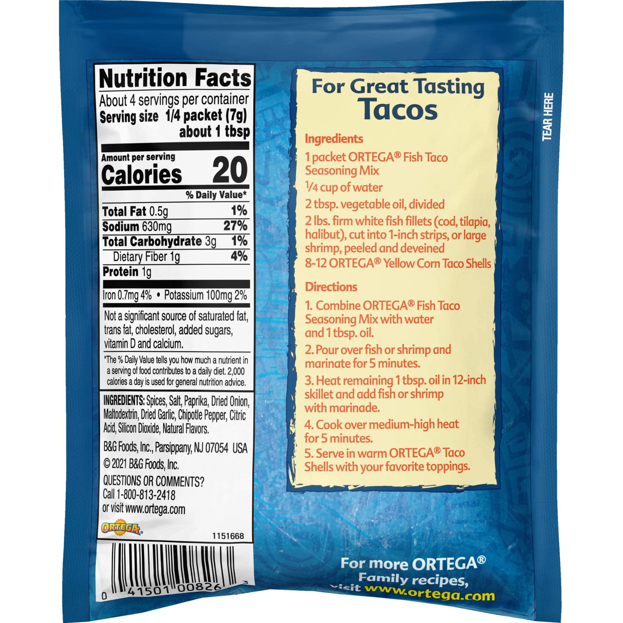 Ortega Seasoning Mix, Fish Taco Seasoning, 1 Ounce (Pack of 12)