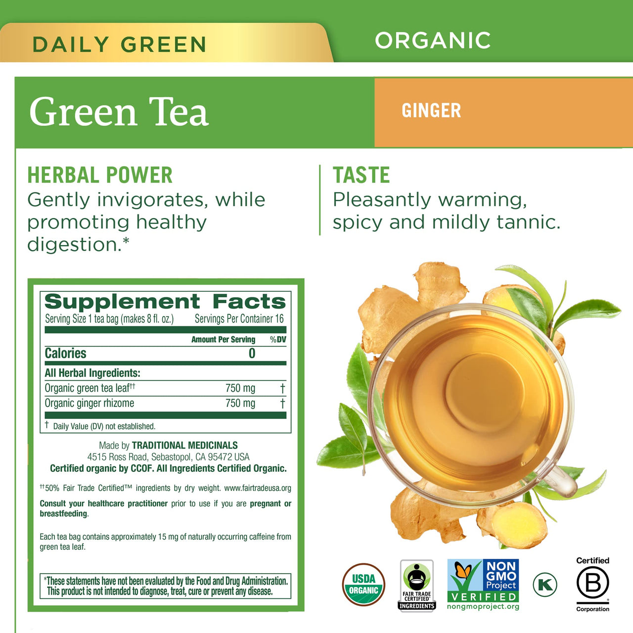 Traditional Medicinals - Organic Green Tea Variety Pack - Includes Matcha, Ginger, Peppermint and Lemongrass - 64 Tea Bags Total (4 Pack),16 Count (Pack of 4)