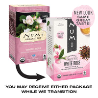 Numi Organic Tea White Rose, 16 Count Box of Tea Bags, White Tea (Packaging May Vary)