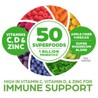 Immune Support, Orgain Organic Superfoods + Immunity Up! Powder, Vegan, Includes Zinc, Apple Cider Vinegar, Vitamin C, D, 1b Probiotics, and Ashwagandha, NonGMO, Plant Based, 9.9 oz, Honeycrisp Apple