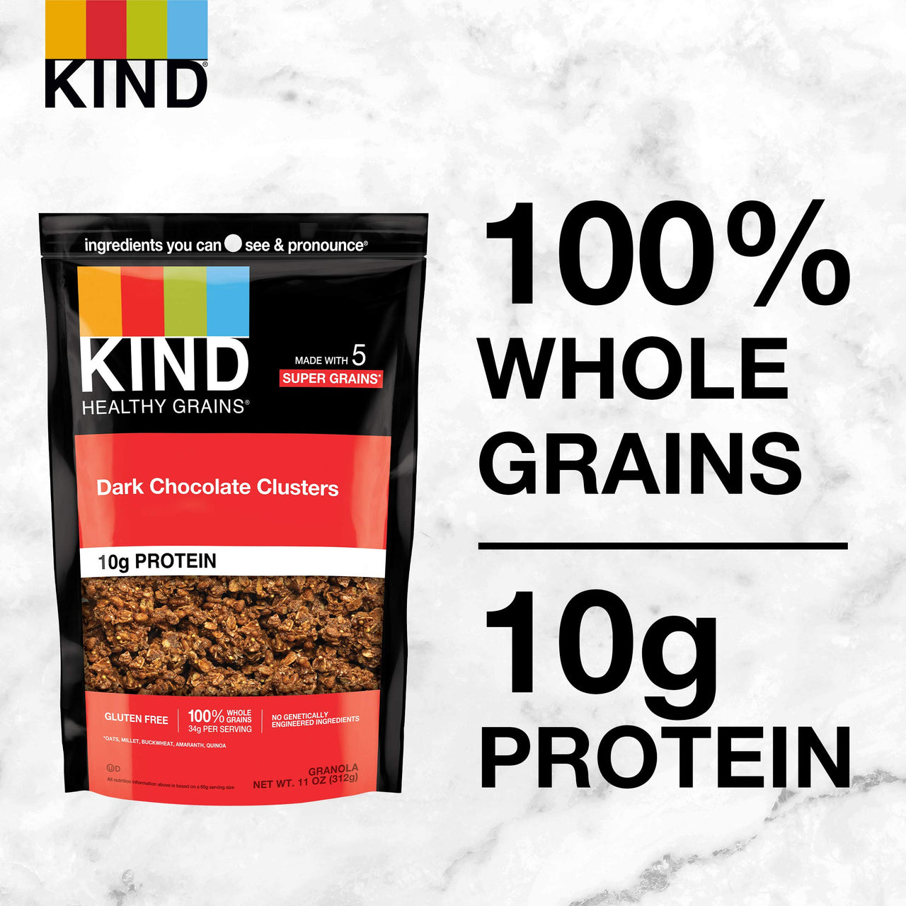 KIND Healthy Grains Clusters, Dark Chocolate Granola, Healthy Snacks, Gluten Free, 10g Protein, 1 Count