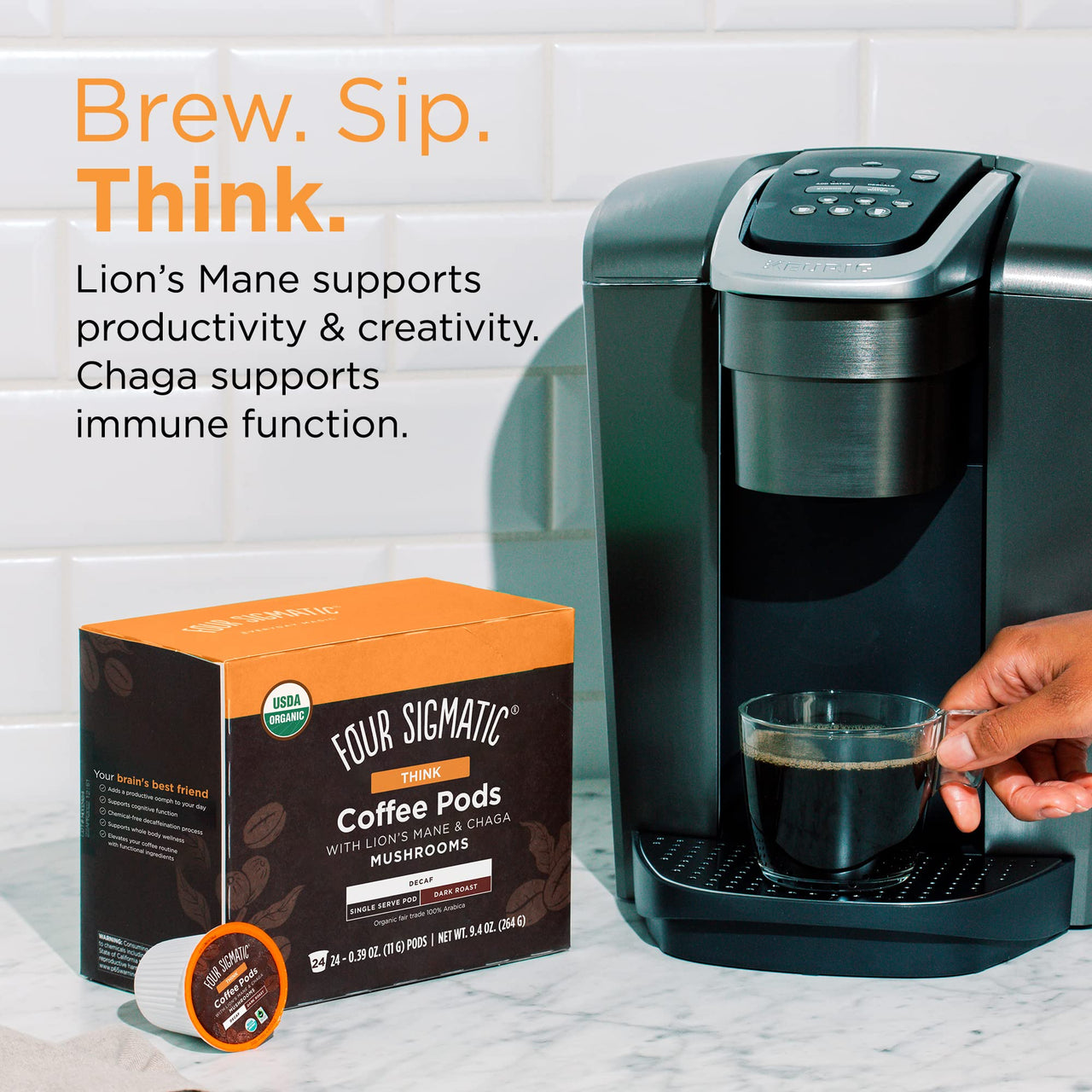 THINK Coffee with Lion's  Mane & Chaga Mushrooms Decaf Pods - Box (24-count)