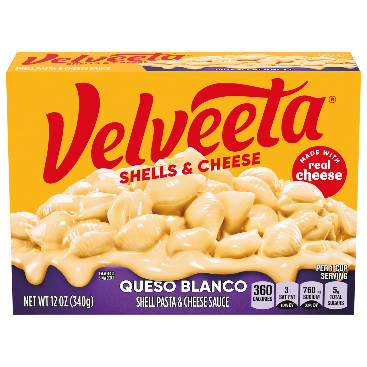 Velveeta Shells & Cheese Queso Blanco Shell Pasta & Cheese Sauce, Holiday Recipes (12 oz Box)