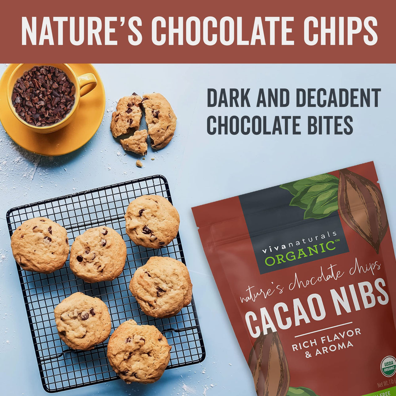 Organic Cacao Nibs, 1 Lb - Certified Keto and Vegan Superfood, Perfect for Gluten Free Baking, Cacao Nib Smoothies and Healthy Snacks, Premium Criollo Beans, Non-GMO