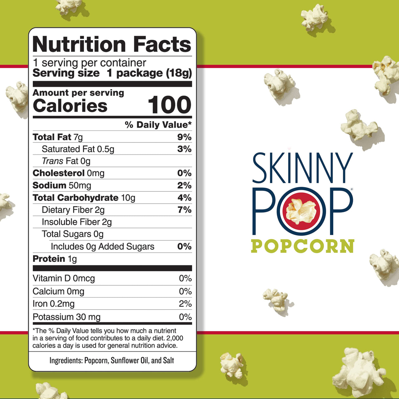 Skinny Pop Original Popcorn Snack Packs, 0.65 Oz, 6 Ct