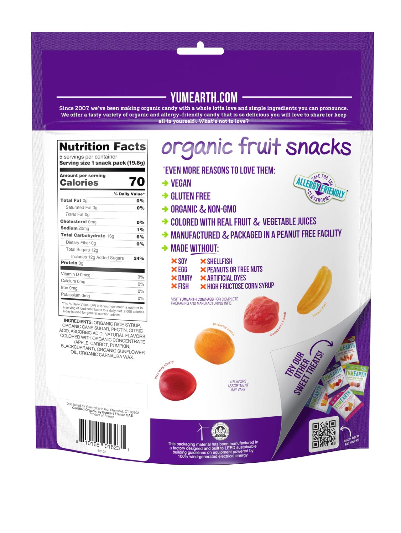 YumEarth Organic Fruit Snacks, 5- 0.7oz. Fruit Flavored Snack Packs, Allergy Friendly, Gluten Free, Non-GMO, Vegan, No Artificial Flavors or Dyes