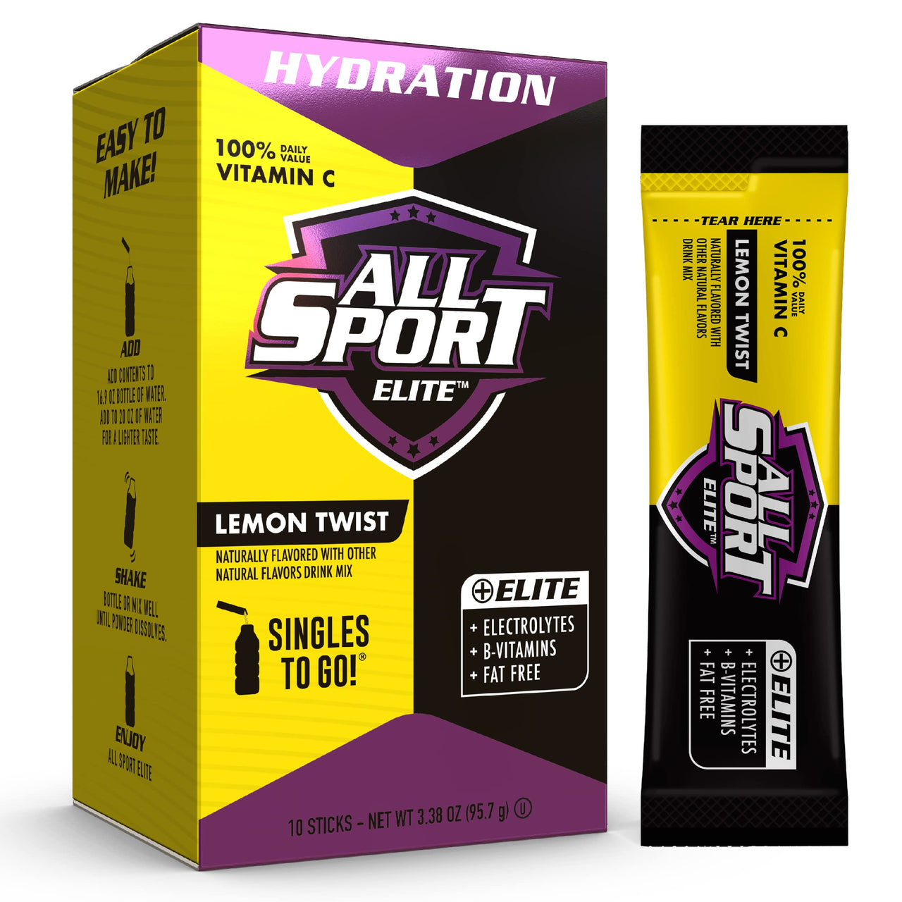 All Sport ELITE - Electrolyte Hydration Performance - Lemon Twist - Singles To Go Powder Packets (10 Sticks)