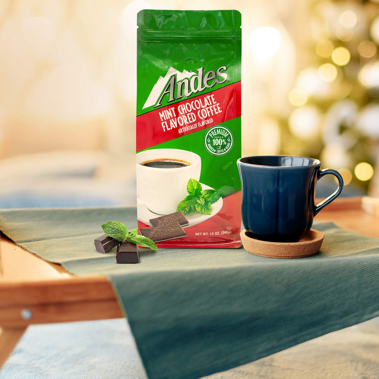 Andes Coffee Flavored Ground Coffee Bag Premium Arabica, Chocolate Mint, 12 Ounce