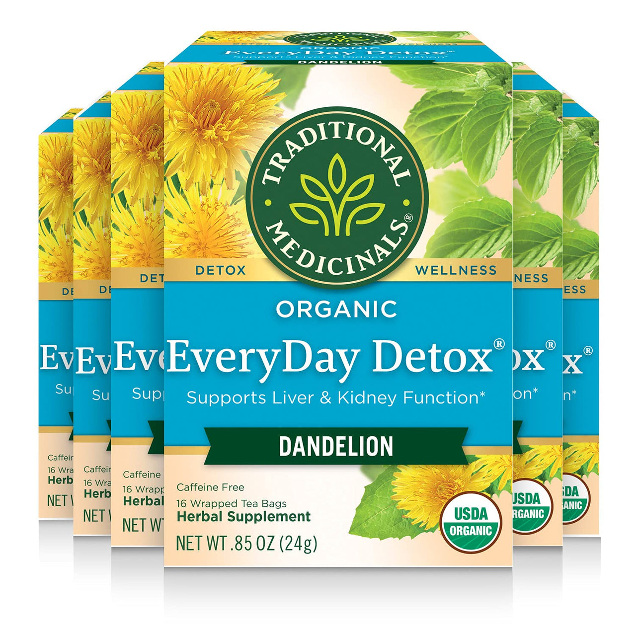 Traditional Medicinals Organic EveryDay Dandelion Detox Tea, 16 Count (Pack of 6)