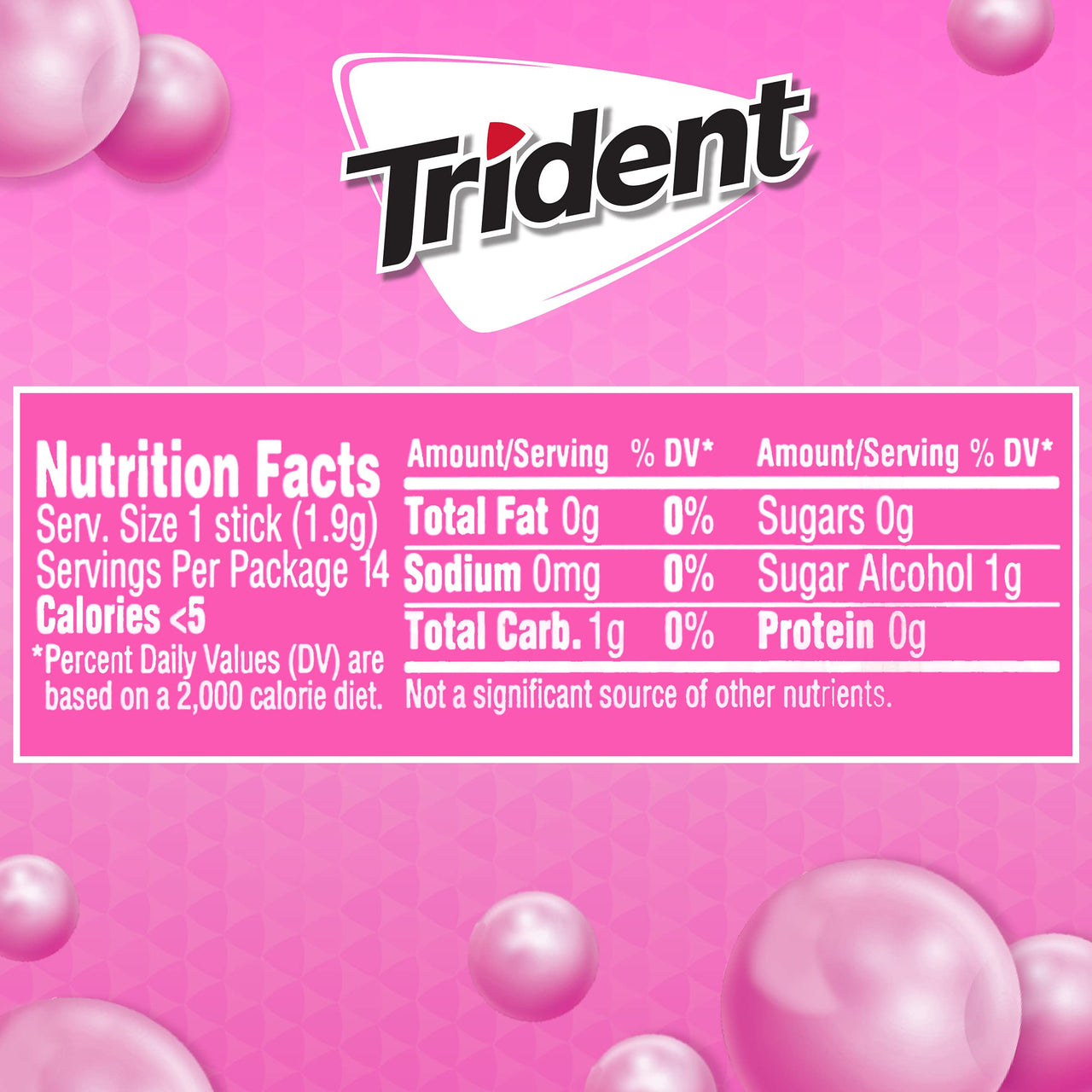 Trident Bubblegum Sugar Free Gum, 12 Packs of 14 Pieces (168 Total Pieces)