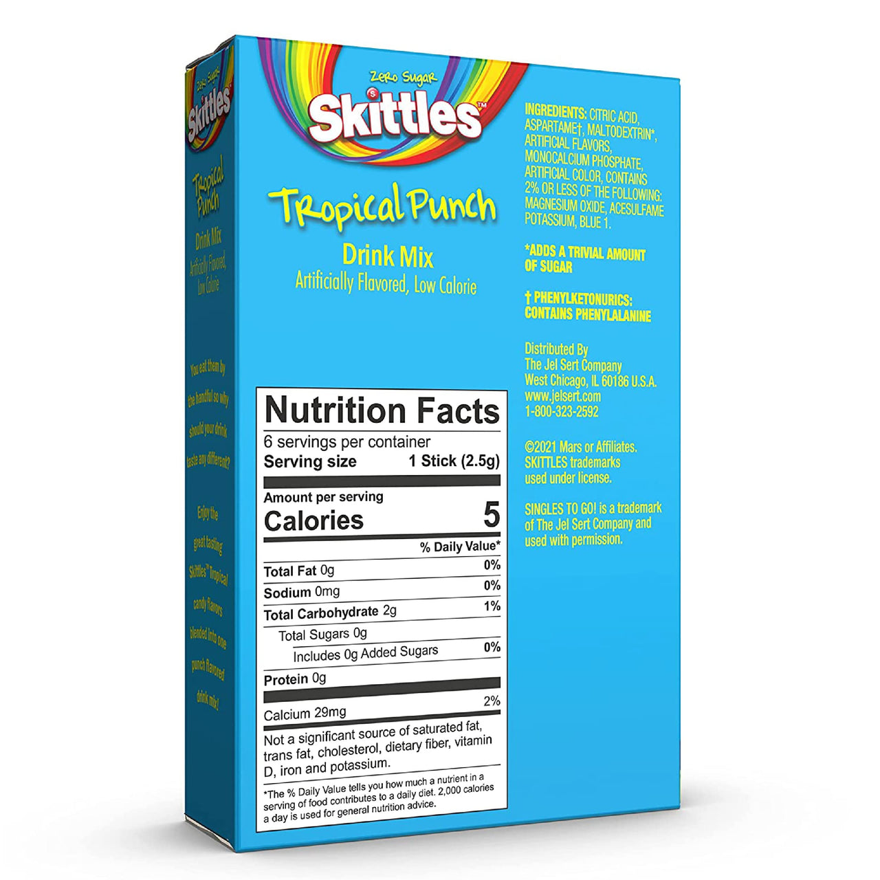 Skittles Tropical Punch Singles to Go Powdered Drink Mix, Zero Sugar, Low Calorie, Includes 12 boxes, 6 Servings per Box, 72 Total Servings,6 Count (Pack of 12)