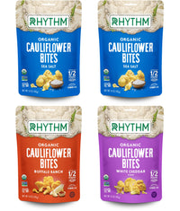 Rhythm Superfoods Crunchy Cauliflower Bites Variety Pack - Salted, Buffalo Ranch, and White Cheddar - Organic & Non-GMO, 1.4 Oz (Pack Of 4), Vegan/Gluten-Free Vegetable Superfood Snacks