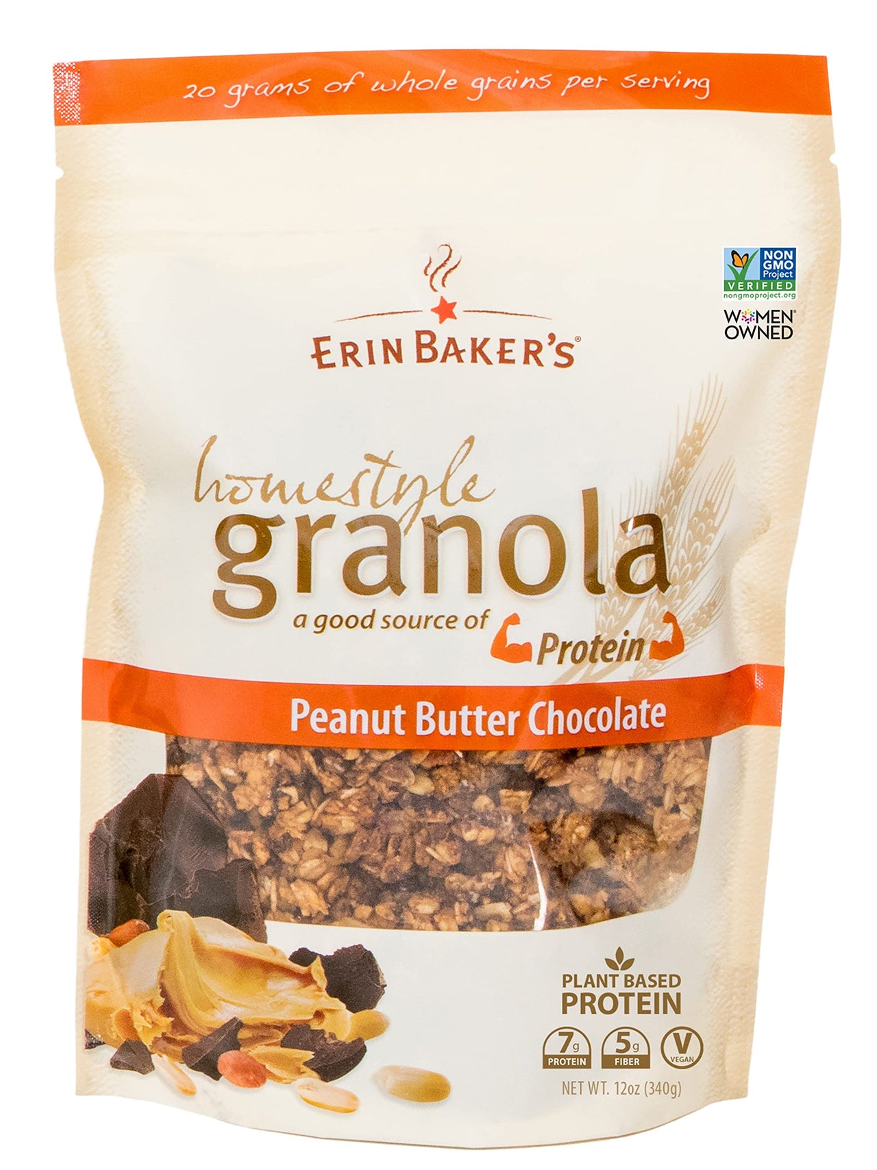 Erin Baker's , Homestyle Granola Peanut Butter Chocolate, Vegan, Ancient Grains, Non-GMO Granola, 12 Oz Bag