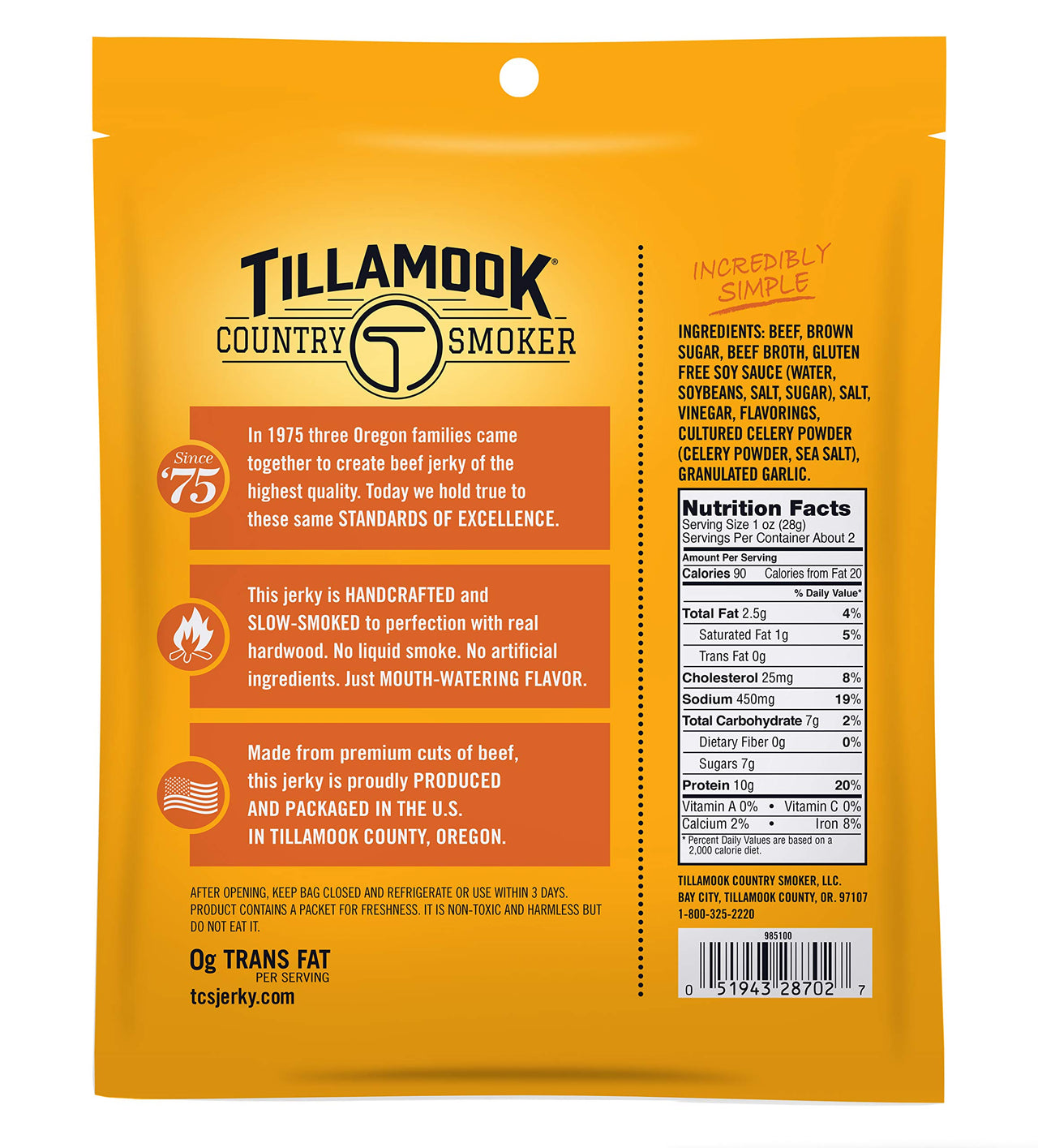 Tillamook Country Smoker Real Hardwood Smoked Beef Jerky, Teriyaki, 2.5 Ounce