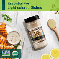 Soeos Organic White Pepper Ground, Non-GMO, Freshly Peppercorn Powder Bulk, Packed To Keep Peppers Fresh, Ready To Use Peppercorns For Refill, 4 oz (113g), Organic Ground White Pepper