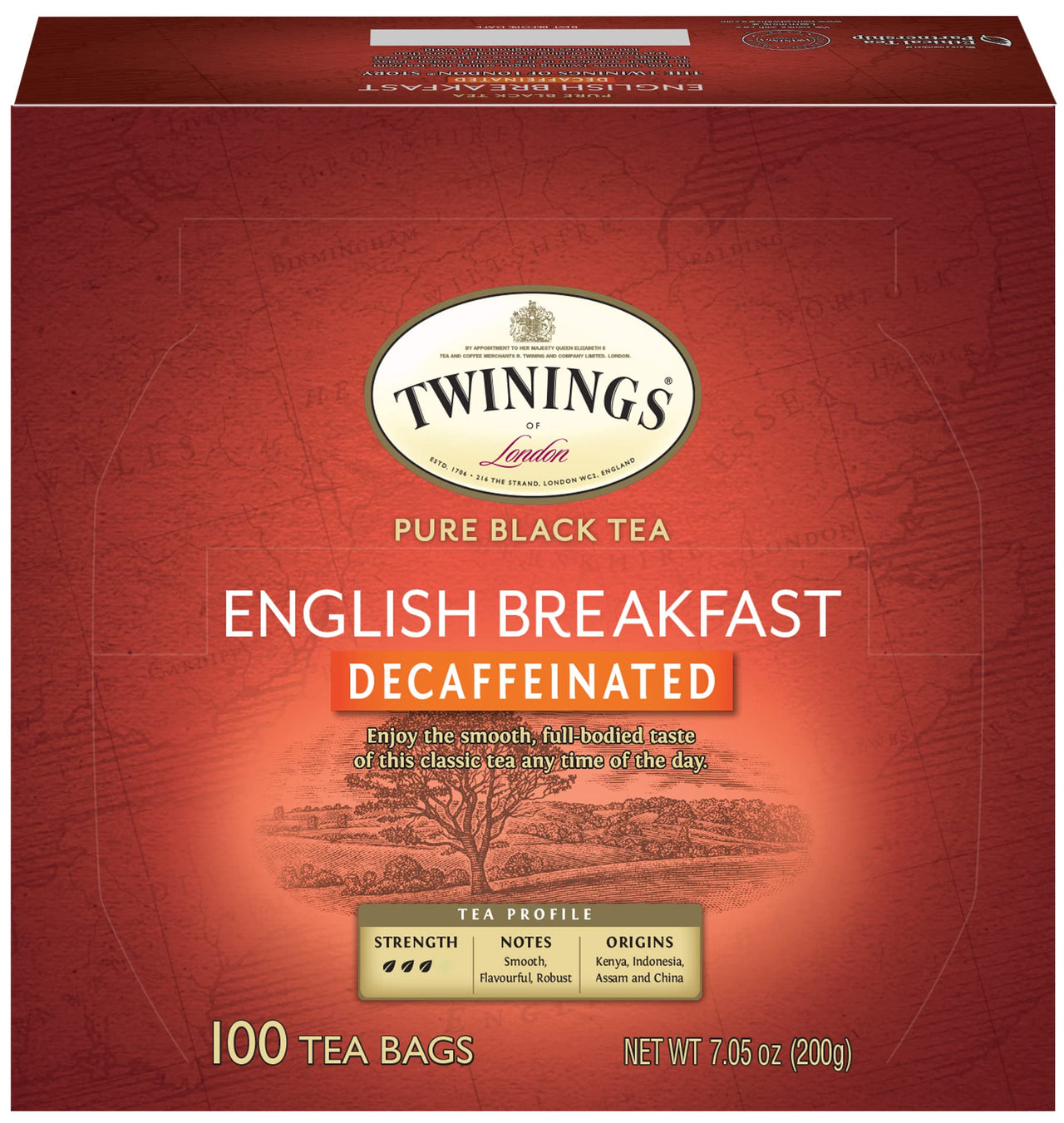 Twinings Decaffeinated English Breakfast Black Tea, 100 Individually Wrapped Tea Bags, Smooth, Flavourful Black Tea