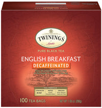 Twinings Decaffeinated English Breakfast Black Tea, 100 Individually Wrapped Tea Bags, Smooth, Flavourful Black Tea