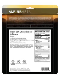 Alpine Black Bart Chili with Beef & Beans Freeze-Dried/Dehydrated Entre Meal Pouch, Just-add-Water, 2-Servings per Pouch, Gluten-Free, 25g of Protein per Serving