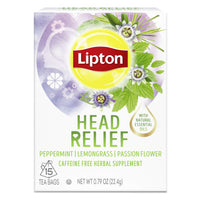 Lipton Head Relief Herbal Tea, Peppermint Lemongrass Passion Flower, Caffeine-Free, Tea Bags 15 Count, 4-box count