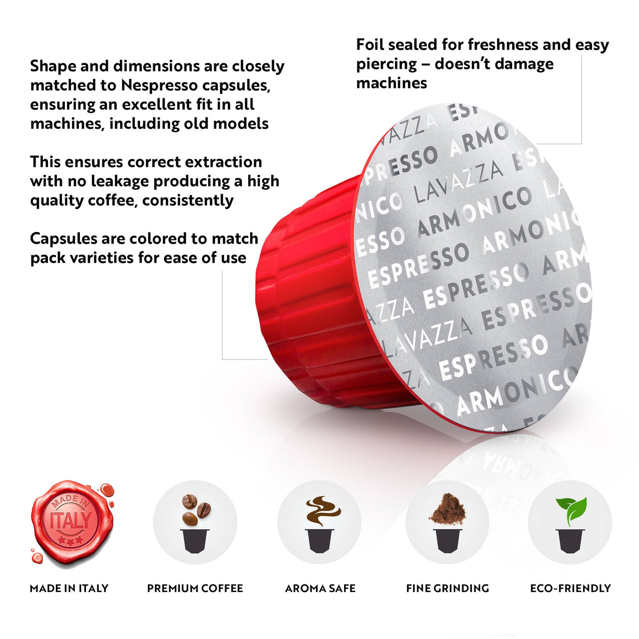 Lavazza Armonico Dark Roast Coffee Capsules Compatible with Nespresso Original Machines, Blended and roasted in Italy, Dark roast with full bodied Flavor and Notes (10 pack)