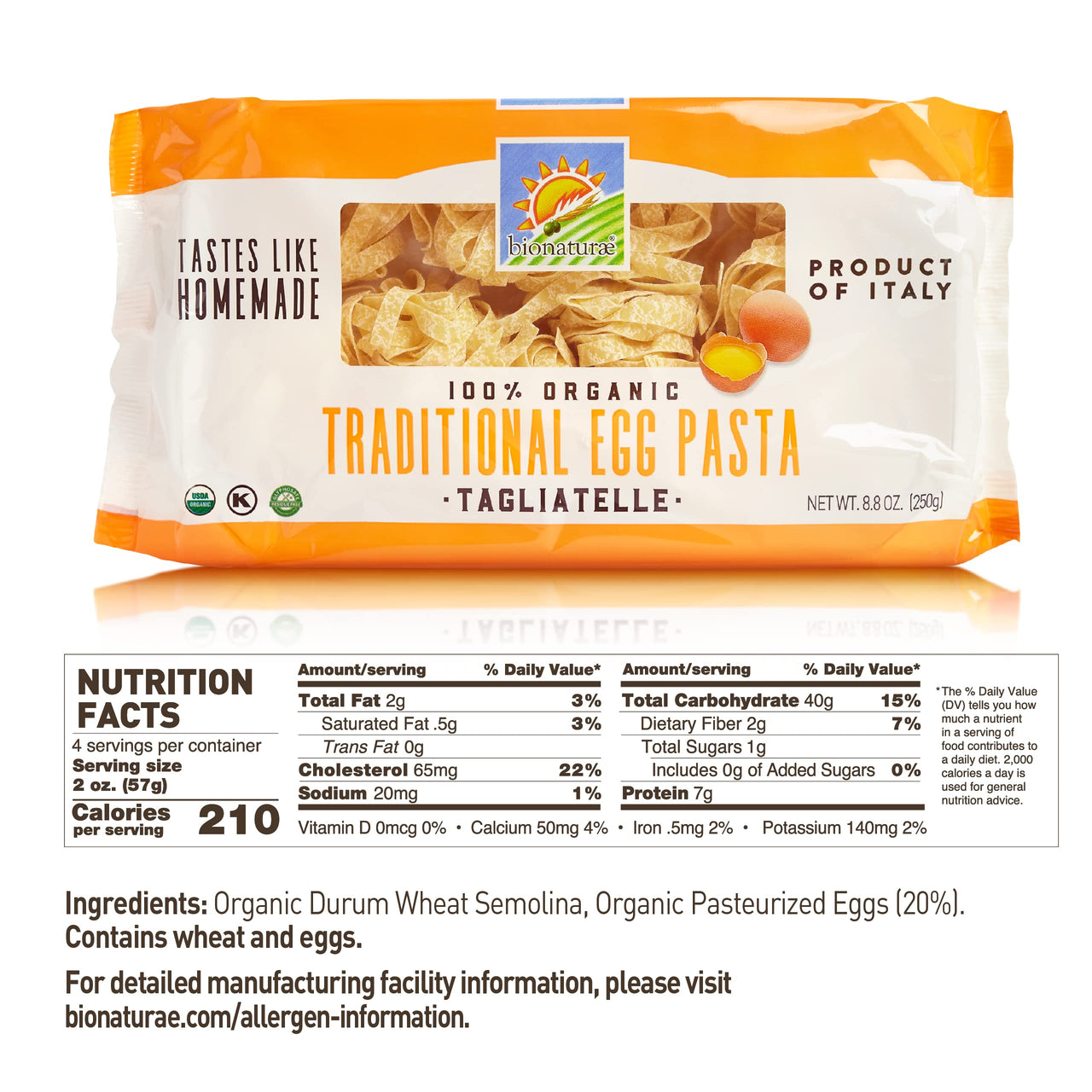 Bionaturae Pappardelle Pasta Noodles - Durum Semolina Pasta, Kosher, High Protein, Non-GMO, USDA Certified, Durum Semolina Pappardelle, Pappardelle Noodles Organic, Crafted in Italy - 8.8 Oz