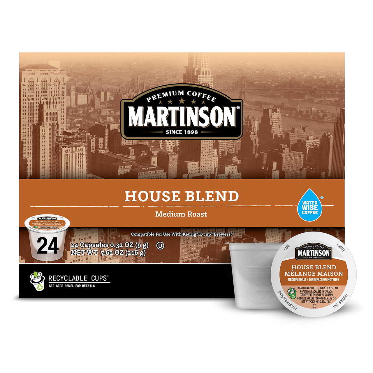 Martinson House Blend, Medium Roast Coffee, Keurig K-Cup Brewer Compatible Pods, 24 Count (Pack of 1)