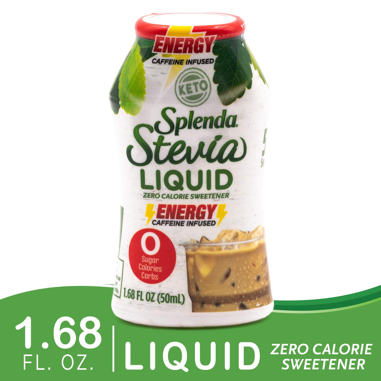 SPLENDA Stevia Liquid, Caffeine Infused Zero Calorie Sweetener Drops, 1.68 Fl Oz