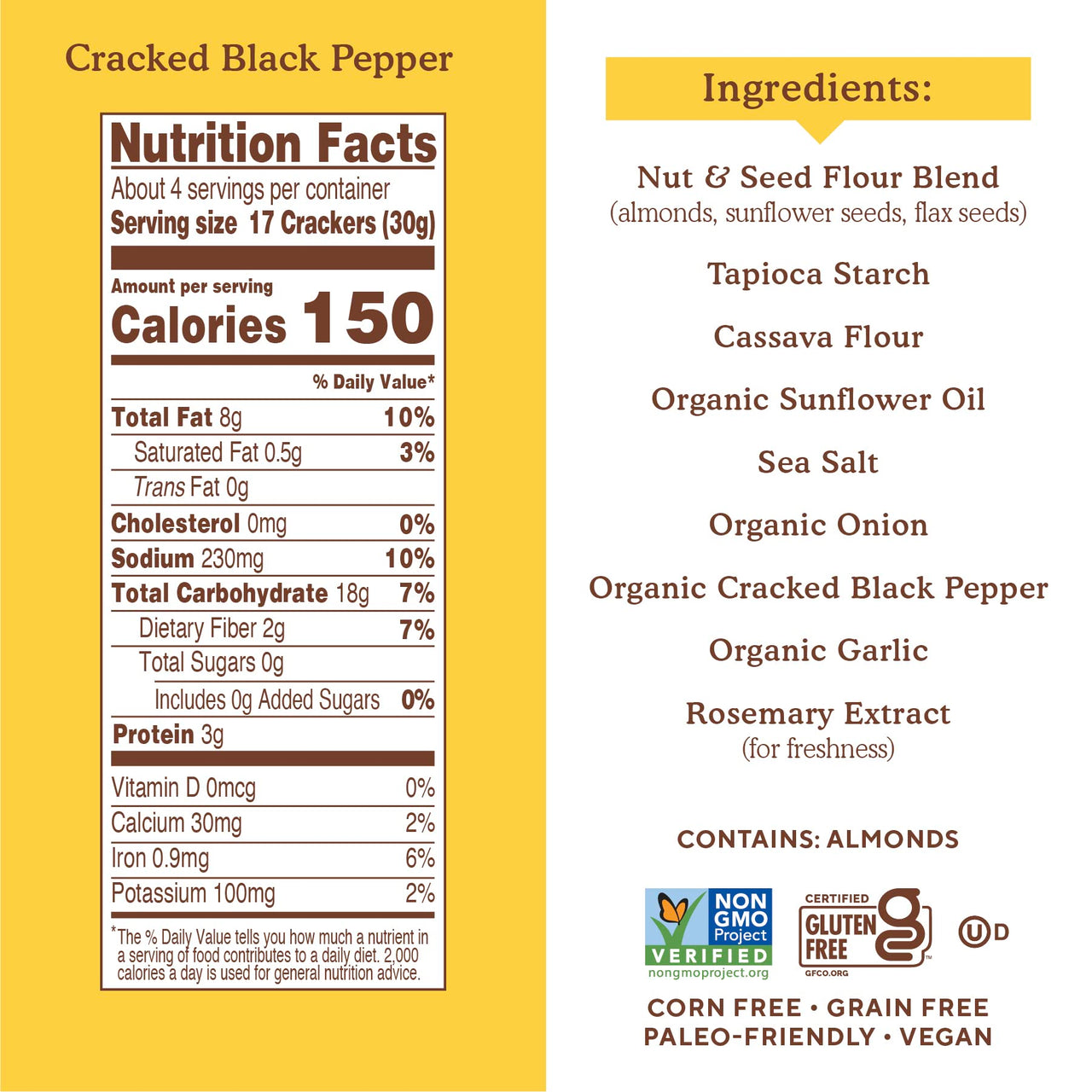 Simple Mills Almond Flour Crackers, Black Cracked Pepper - Gluten Free, Vegan, Healthy Snacks, Plant Based, 4.25 Ounce (Pack of 1)