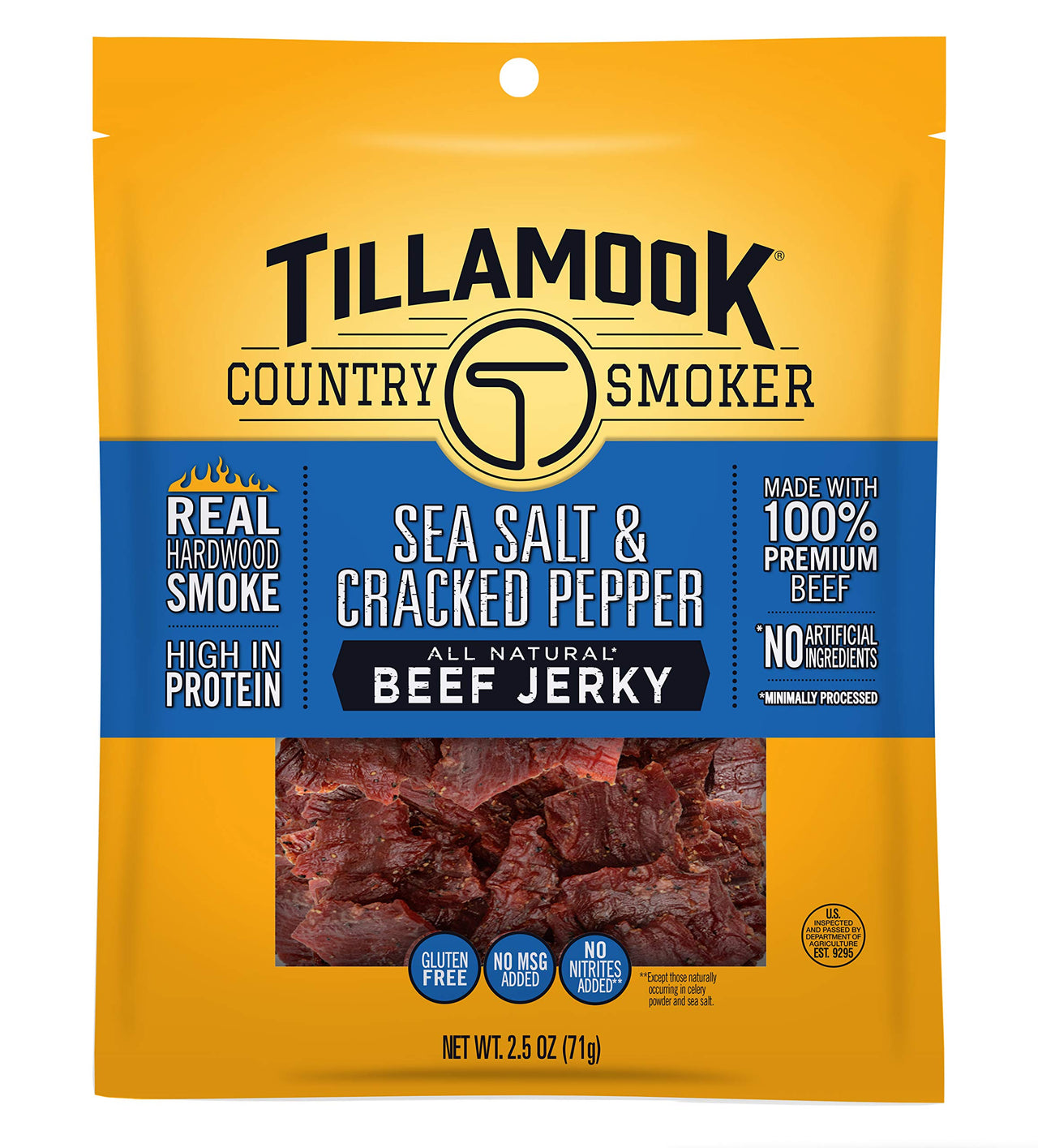 Tillamook Country Smoker Real Hardwood Smoked Beef Jerky, Sea Salt & Cracked Pepper, 2.5 Ounce