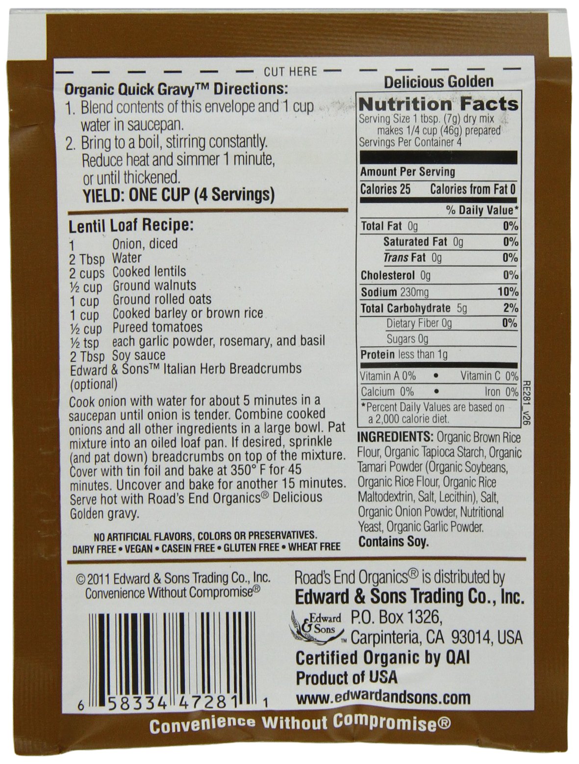 Road's  End Organics Gluten Free Golden Gravy Mix, 1 Ounce Pouch (Pack of 12)