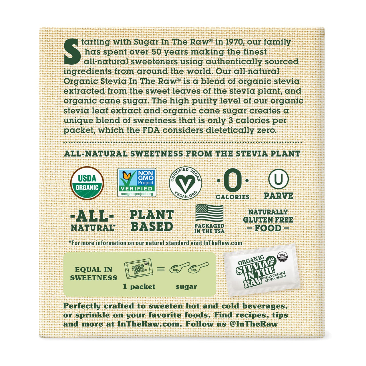 Organic Stevia In The Raw, Plant Based Zero Calorie Natural Sweetener, No Added Flavors or erythritol, Sugar Substitute, Sweetener for Coffee, Hot & Cold Drinks, Non-GMO, Vegan, Gluten-Free, 300 Count Packets (Pack of 1)