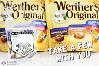 Werther's  Original Sugar Free Assorted Candy Pack of 2 Bags of Hard Candy (7.7oz Each) - 3 Flavors: Coffee, Chocolate, Caramel - Bundle with Ballard Products Pocket Bag
