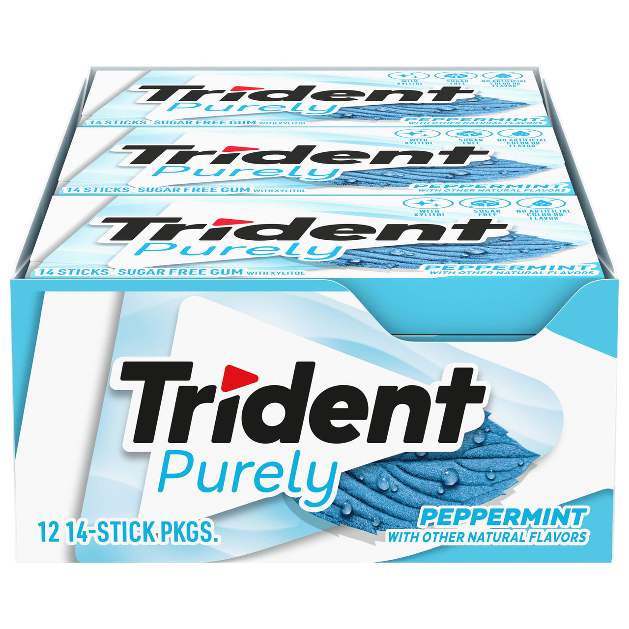 Trident Purely Peppermint Sugar Free Gum, 12 Packs of 14 Pieces (168 Total Pieces)