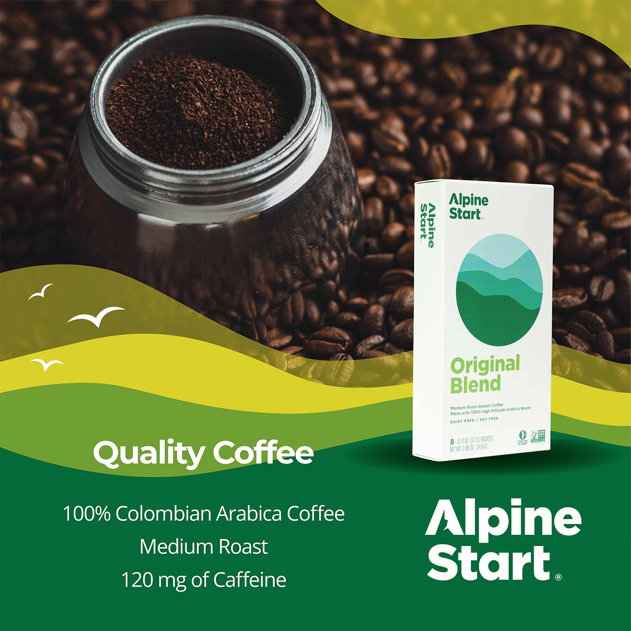 Alpine Start Premium Instant Coffee, Medium Roast Original Blend Arabica Coffee, Dairy, Soy & Gluten Free 30 Servings, 3.3 oz (Pack of 1)