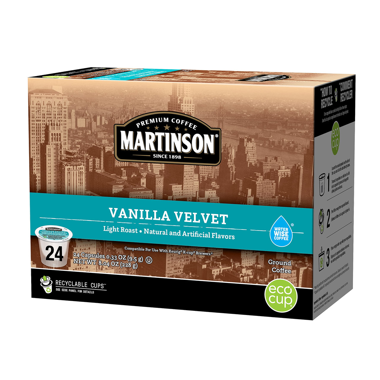 Martinson Vanilla Velvet Flavored Coffee, Light Roast, Keurig K-Cup Brewer Compatible Pods, 24 Count (Pack of 1)