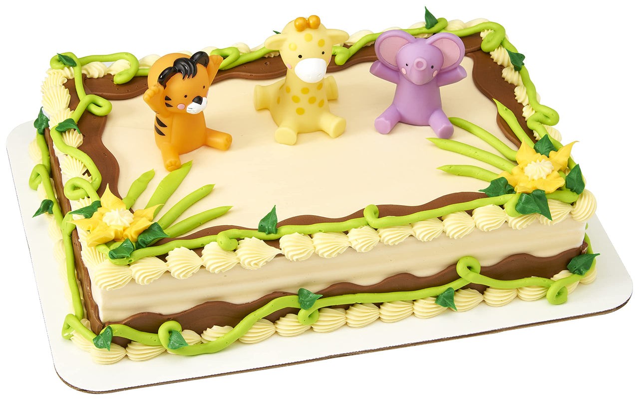 DecoSet Bath Toys Cake Topper, 3 Piece Safari Animal Cake Decorations for Birthdays and Parties, Tiger, Elephant, Giraffe, For Baby, Children, Birthday, Food Safe